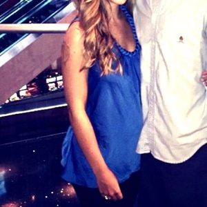 Royal blue silk tank with rope style neck line